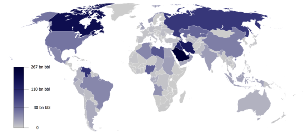 Worldwide distribution of petroleum deposits